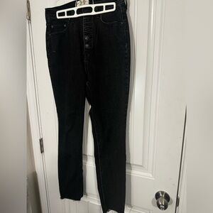 Free People Womens Curvy 29 Black Stretch Denim High Rise Skinny Button Fly Jean